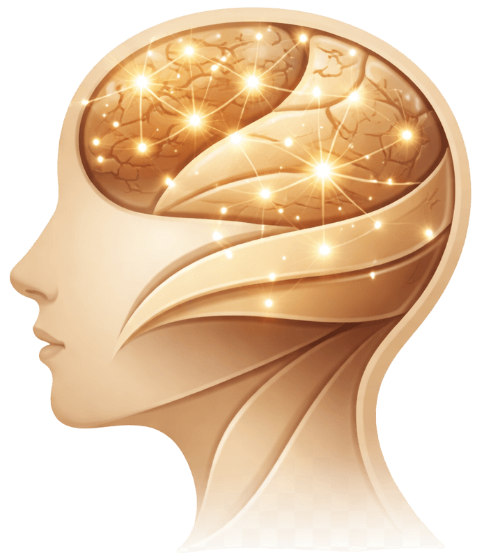 Ilustração de cérebro humano em tons dourados com conexões luminosas, representando a mente e o inconsciente na psicanálise - Instituto Psytiva